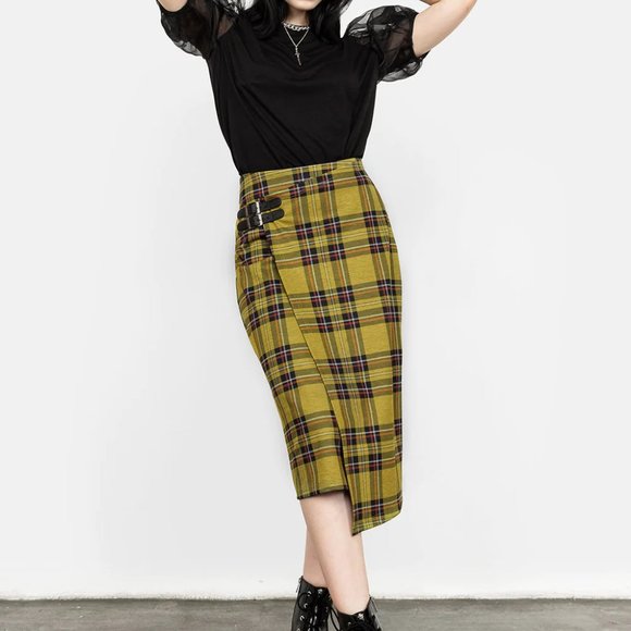 Plaid Yellow and Black Women's Skirt - Picture 7 of 8